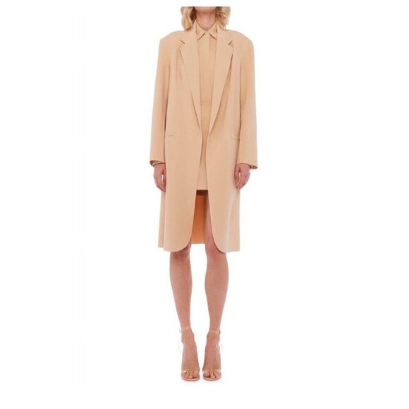 Norma Kamali Trench Coat Jacket Size M Brown Camel Long Minimalist Lagenlook - Picture 9 of 10